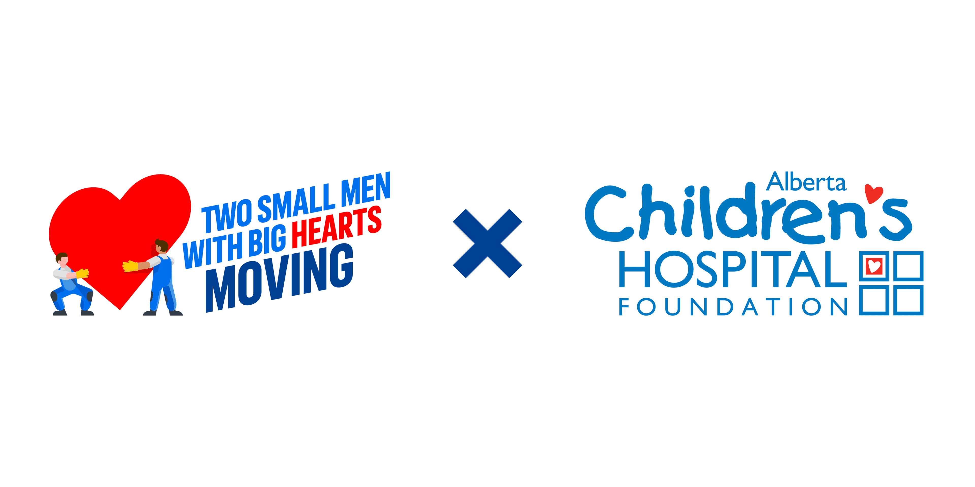 Two Small Men with Big Hearts Moving logo beside Alberta Children's Hospital Foundation logo.