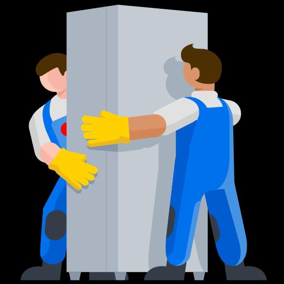 Illustration of two movers carefully lifting a large appliance